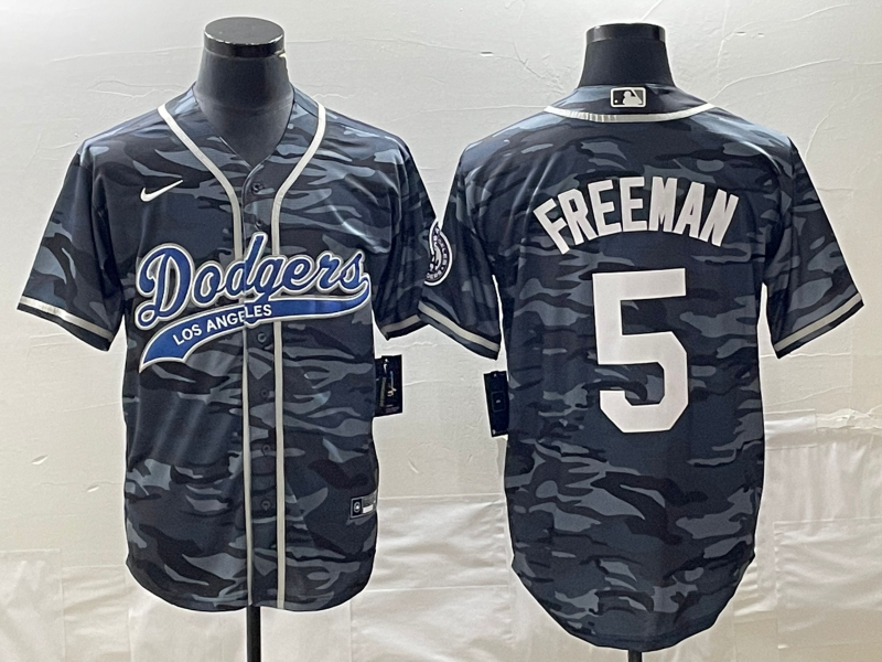 Men's Los Angeles Dodgers Freddie Freeman #5 Grey Camouflage Jersey Joint Edition